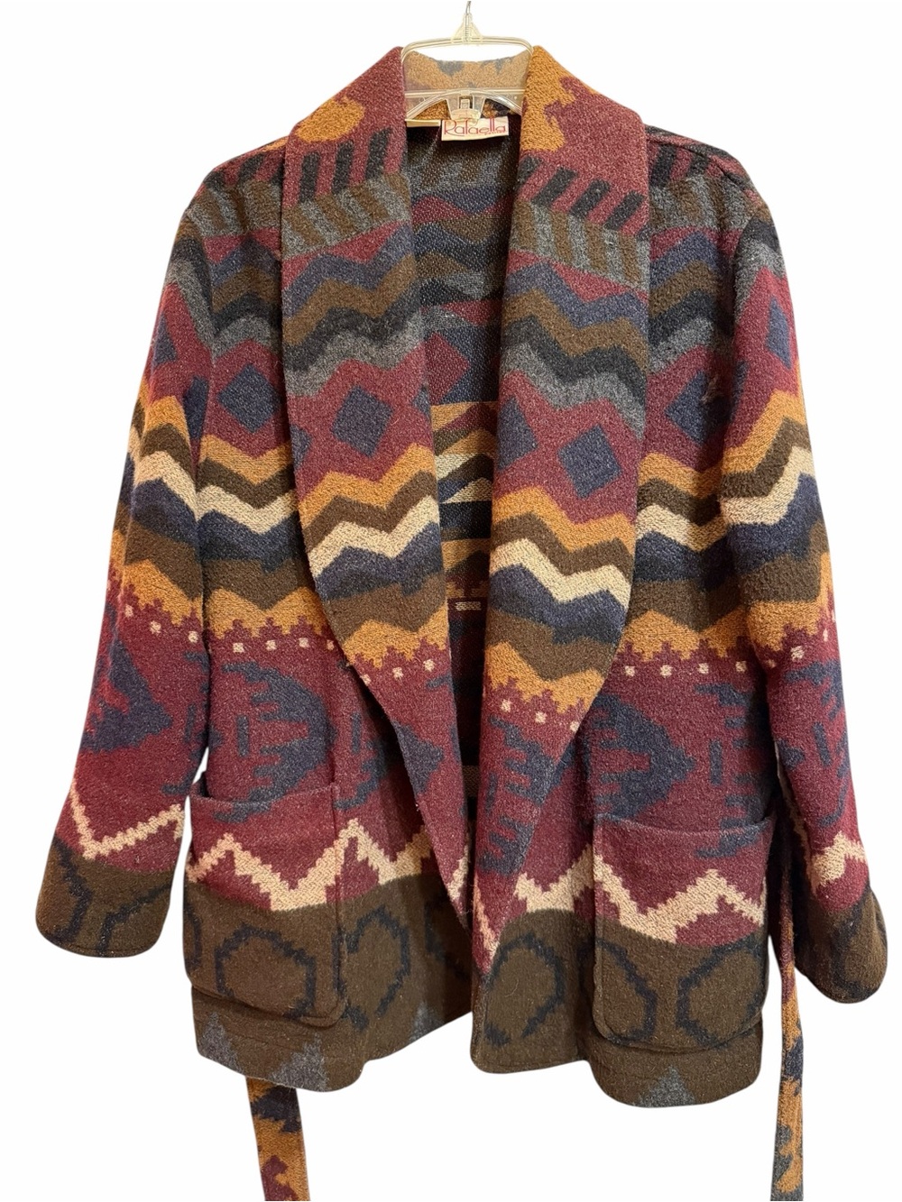 Vintage Rafaella Petites Southwestern Belted Blanket Cardigan Jacket S Western - Picture 5 of 11